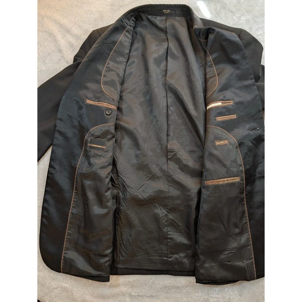 Slim Fit 2 Button Mens Blazer Black AZAR MAN Suit Jacket Tailored Fit 38L